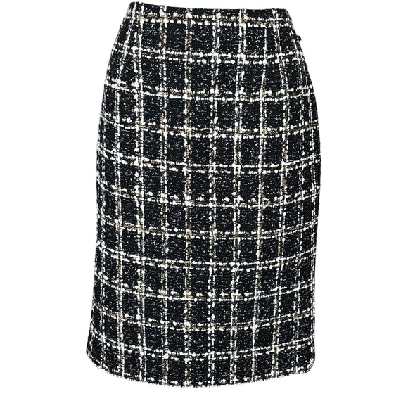 NWT Calvin Klein Tweed Pencil Skirt Size 4 Black White Check Career - Picture 1 of 9